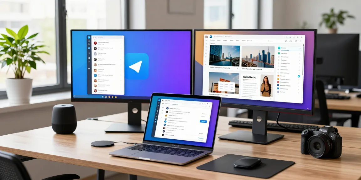 Accessing the Telegram Web Version on a sleek laptop in an innovative tech workspace.